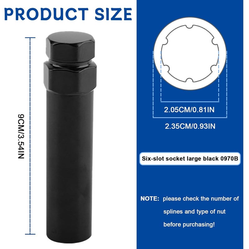 HULI Large 6 Spline Lug Nut Socket,6Spline Wheel Lock Key for 21 mm (13/16 Inch) & 22 mm (7/8 Inch) Hex Socket Wrench,Wheel Lock Removal Tool Replacement Aftermarket Six-Spline Lug Nuts - Image 2